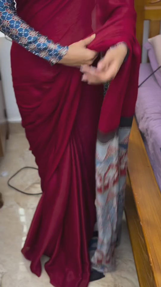 Beautiful Maroon Ajrakh Saree