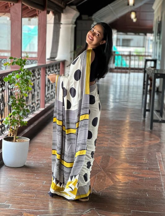 Wheat Color Handcrafted Ajrakh Saree| Festive & Wedding Wear