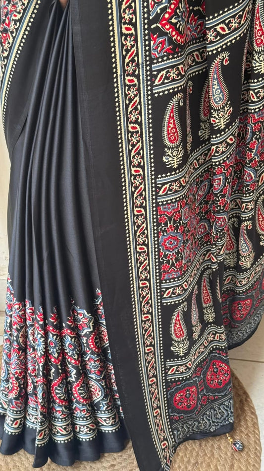 HERITAGE BLACK COLOR AJRAKH SAREE