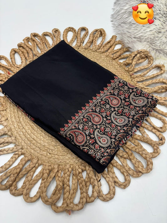 BLACK COLOR AJRAKH SAREE(SMALL KERI)