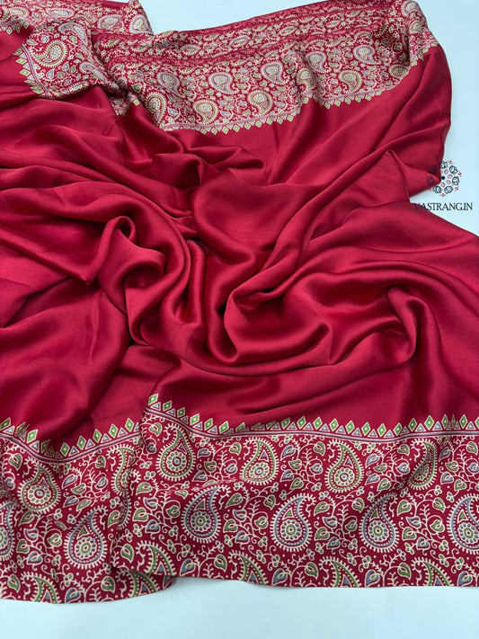 RED COLOR AJRAKH SAREE(SMALL KERI)