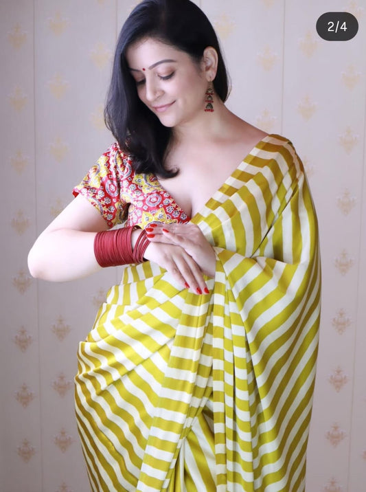 YELLOW AND WHITE WITH AJRAKH PALLU SAREE