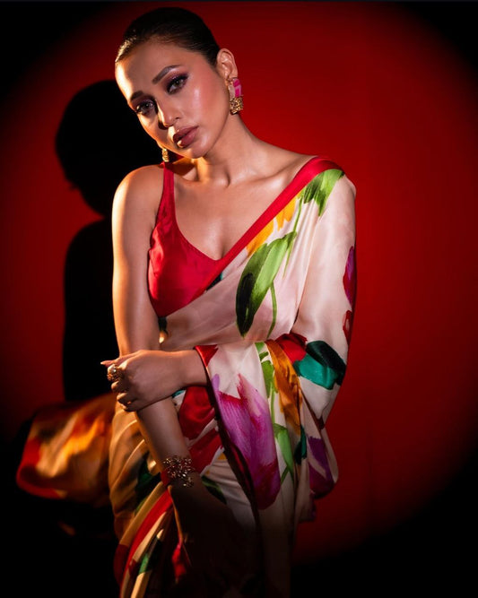 Muty Color Flower Silk Printed Saree